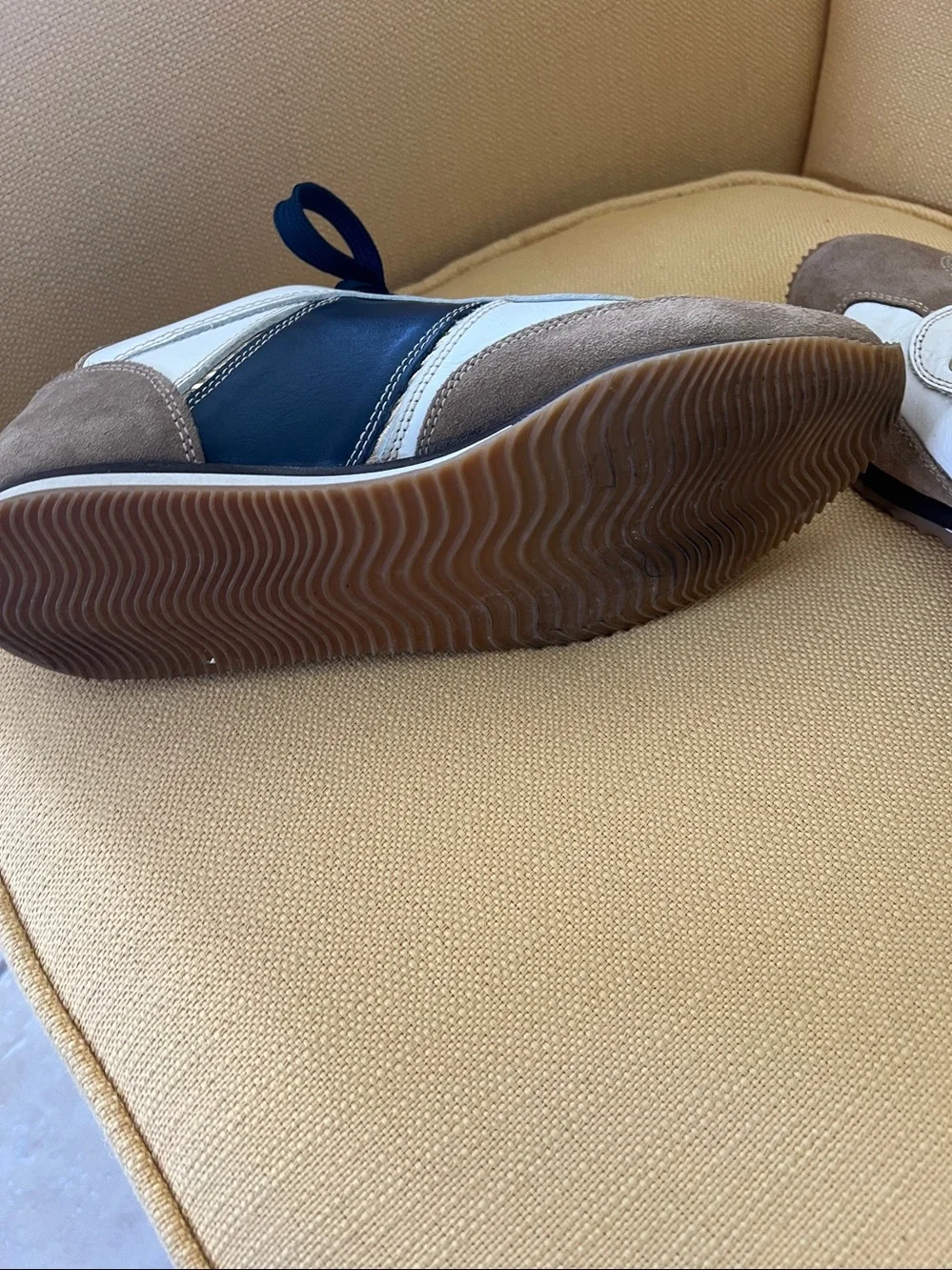 Men's Italian Casual Leather & Suede Sneakers in White, Navy & Tan size 41